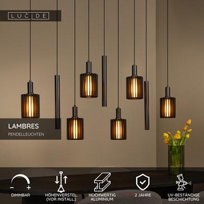 Lucide LAMBRES - Pendelleuchten - 6xE27 - Schwarz